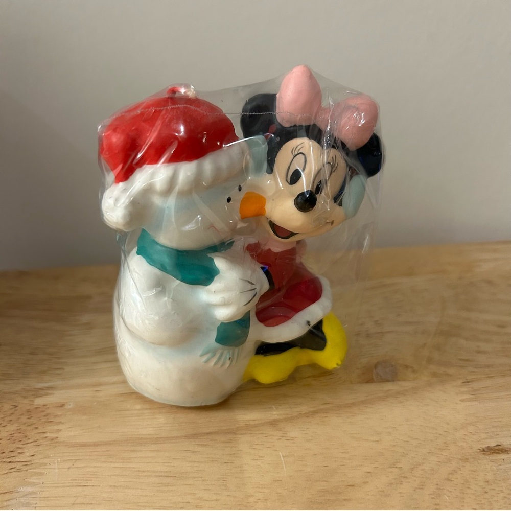 Disney VINTAGE Candle Enesco Christmas Holiday Minnie Mouse With Snowman